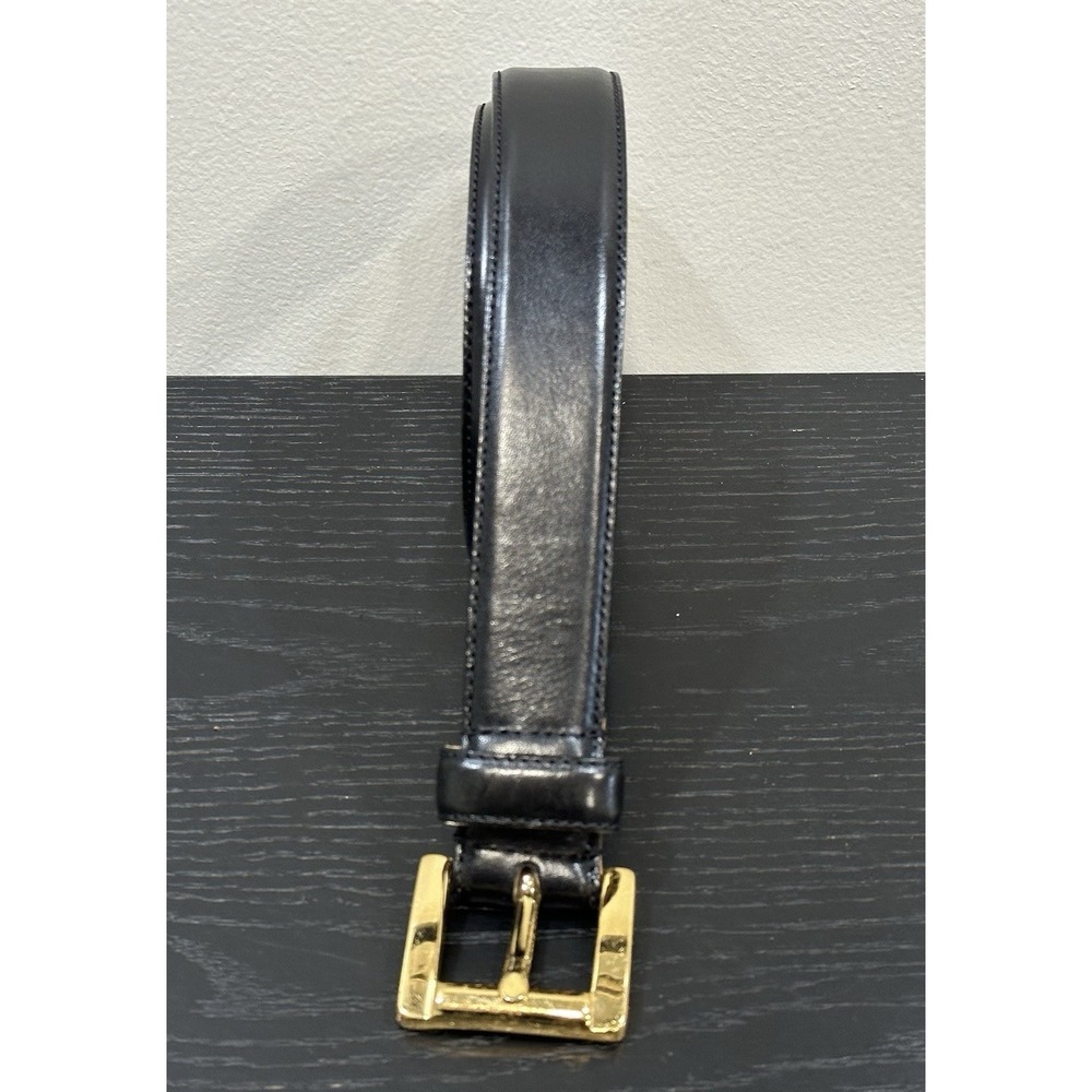 Vintage Talbots Genuine Leather Woman's Belt 6012 Black Gold Tone Buckle Size XL